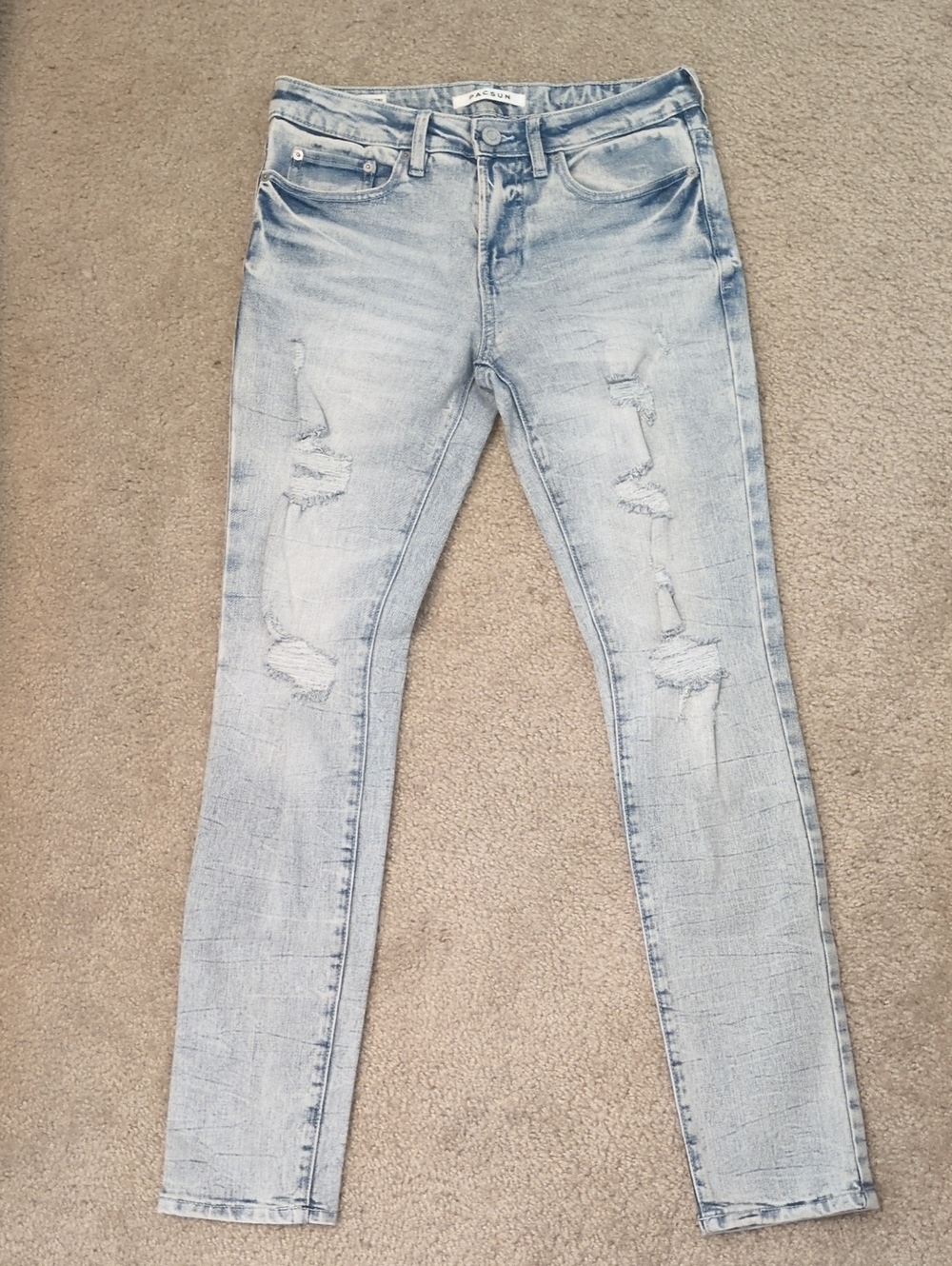 Mens Stacked Skinny Light-Wash PacSun Distressed Jeans